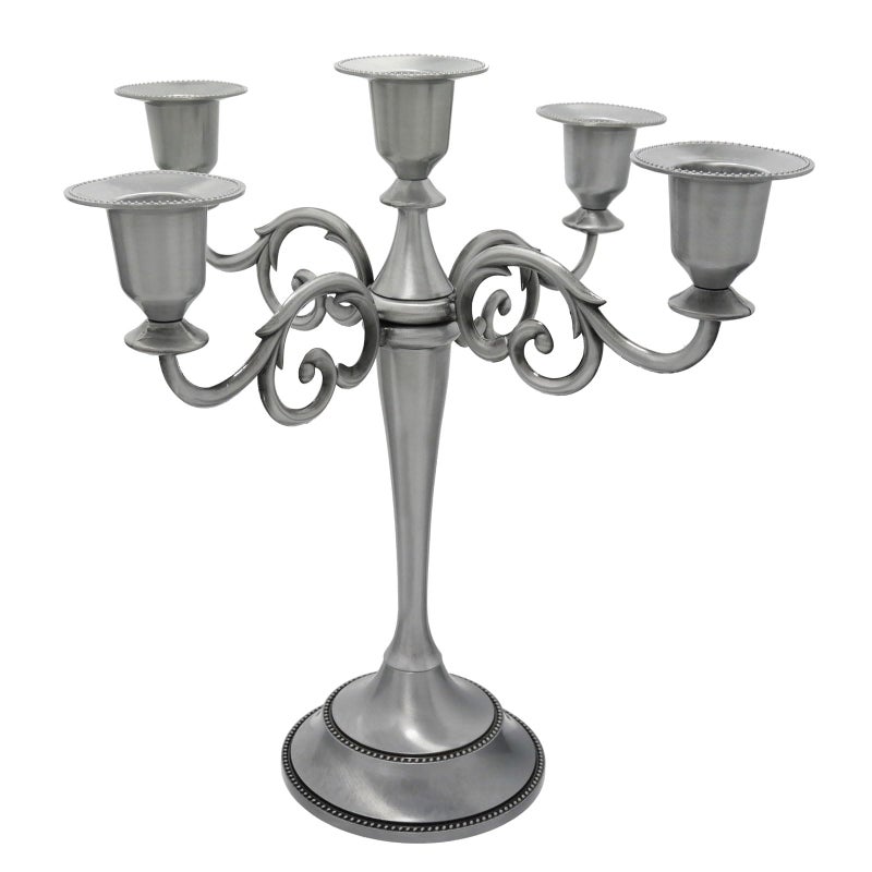 Viscacha Pewter Candle Holderï¼Œ5 Arms Metal Candle Holders for Pillar Candlesï¼ˆ10.6 inch Tall Candlestick Holders, for 1/2-1 inch Taper Candles,Centerpiece Elegant Decoration Piece for Table - Image 1